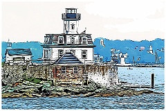 Fog Lifting Behind Rose Island Lighthouse -Digital Painting